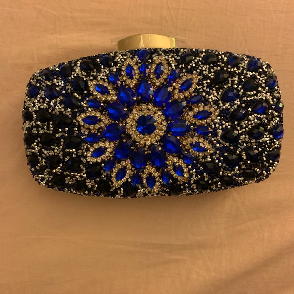 Blue Black and Silver Formal Gem Clutch Bag